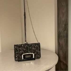 Coach Black Signature Chain Crossbody with Silver Hardware